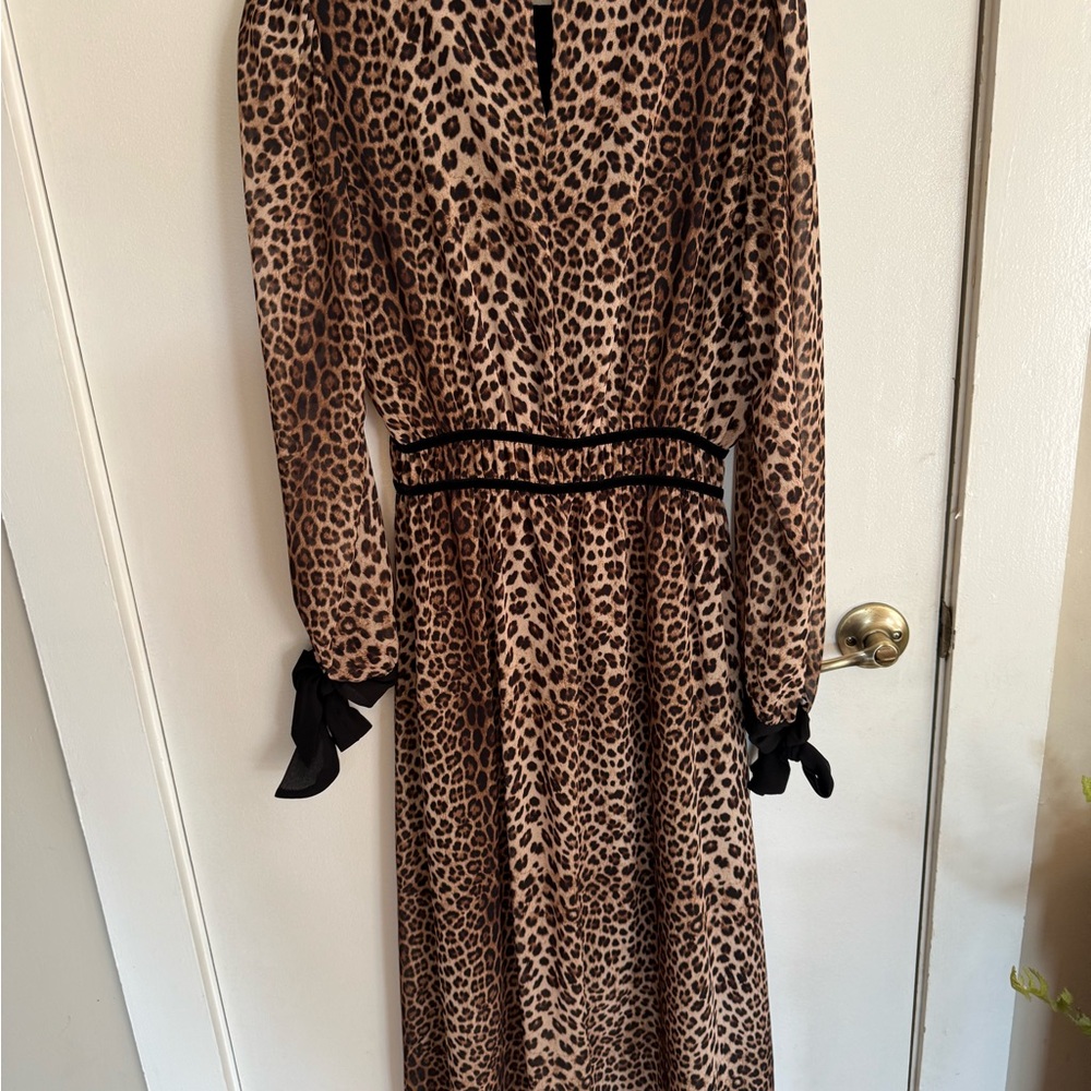 Elegant leopard Print Long Sleeve Dress